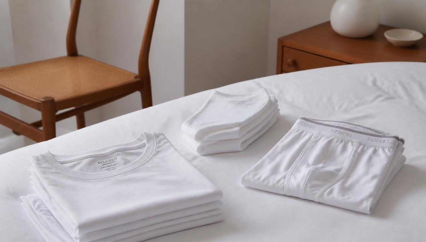Folded white t-shirts, socks and underwear
