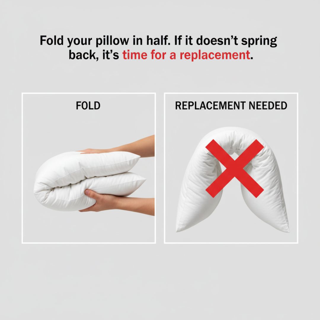 Visual guide showing the pillow fold test and when replacement may be needed