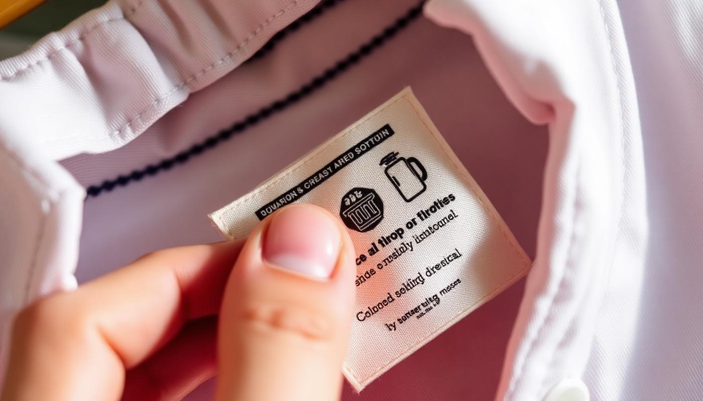 A garment care label showing wash and drying instructions